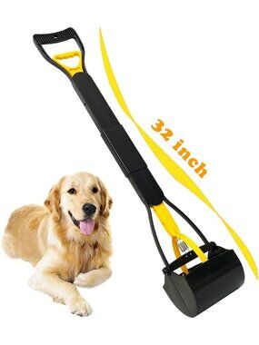 Heavy Duty 32” Tall Pooper Scooper for Dogs, Long Handle, Foldable & Durable